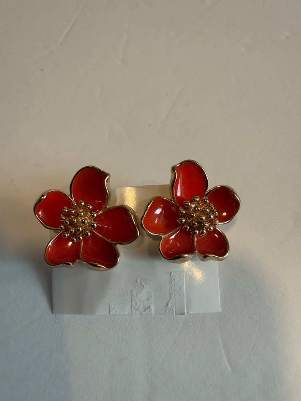 Red Enamel Flower Stud Earrings - Women Jewelry